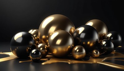 Gold and black spheres on black background