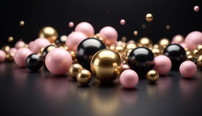 Pink, black, and gold spheres on black surface