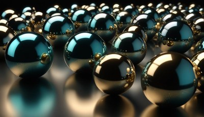 Metallic spheres on black background