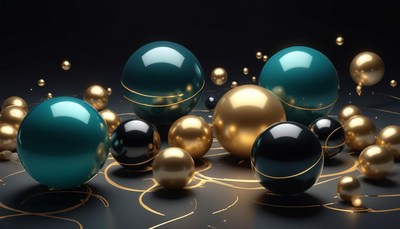 Teal and gold sphere still life