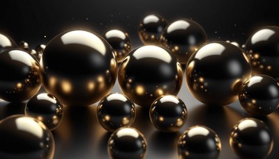 Golden spheres on black background
