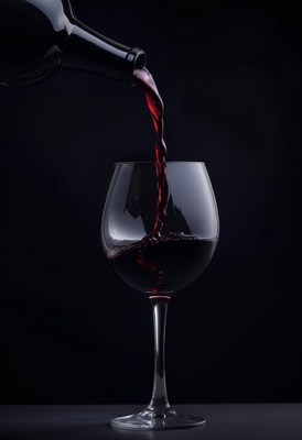 Red wine pouring into glass