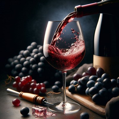 Red wine pouring into glass