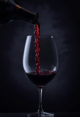 Red wine pouring into glass