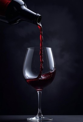 Red wine pouring into glass