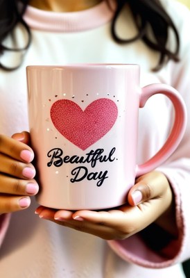 Woman holding beautiful day mug
