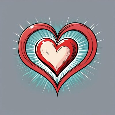 Double heart illustration with teal background