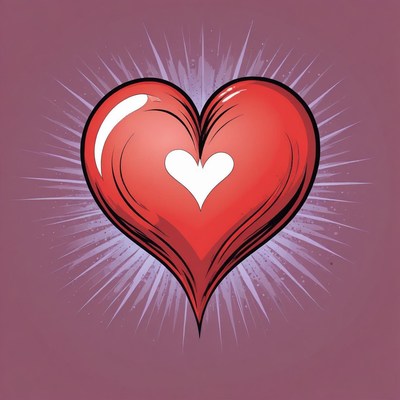 Red heart with white center on purple background
