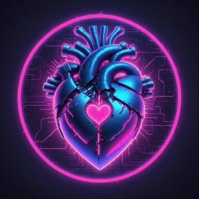 Neon mechanical heart illustration