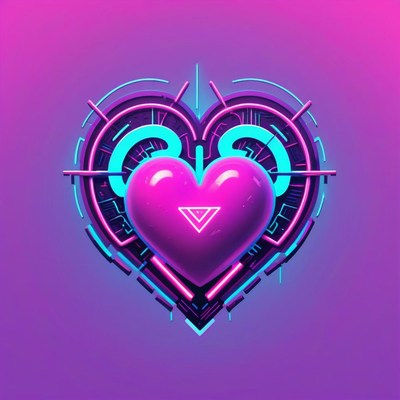 Neon heart with circuitry design