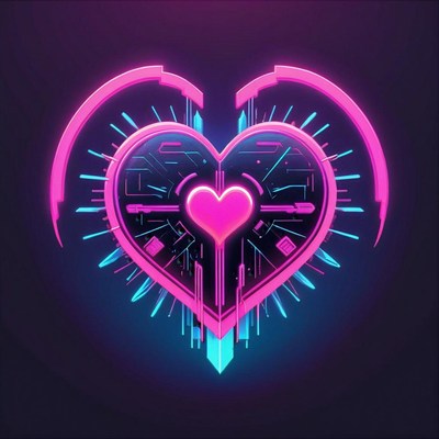 Neon heart design with circuitry