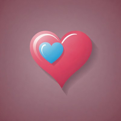 Pink and blue hearts on purple background