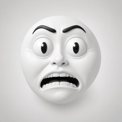 3d white face with fear expression