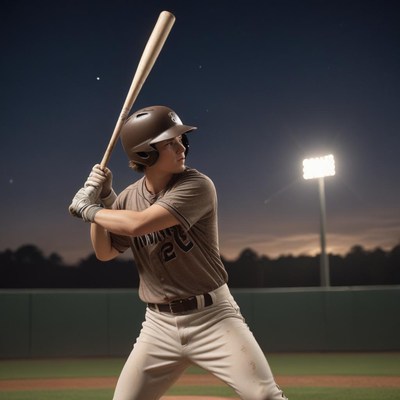 Baseball player batting at night