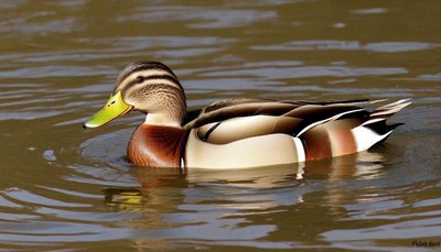 Mallard duck swimming in pond