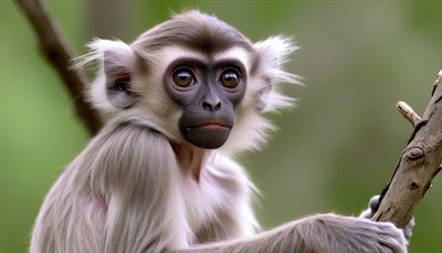 Young monkey holding a branch