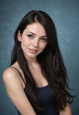 Woman with long black hair smiling