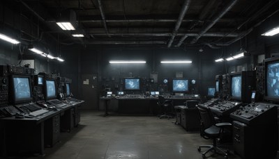 Empty computer room with monitors