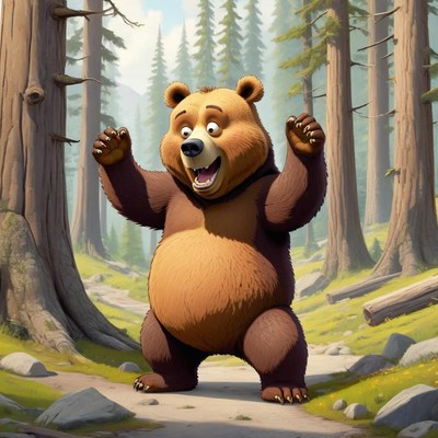 Brown bear stands in forest