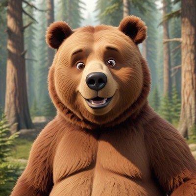 Smiling bear in a forest