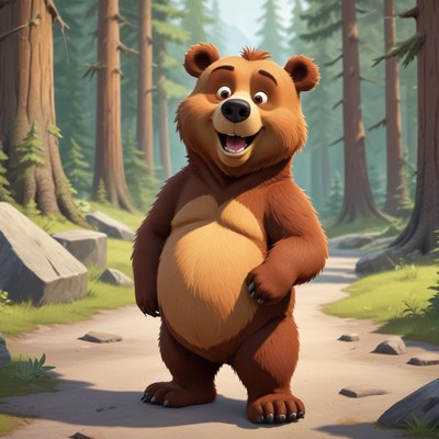Animated brown bear standing in forest