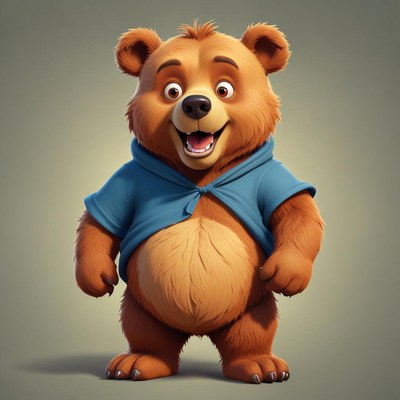 Smiling brown bear in blue shirt