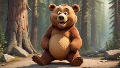 Animated bear sitting in forest