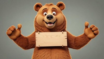 Smiling bear holding blank sign