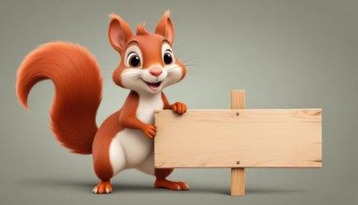 Cartoon squirrel holding blank sign