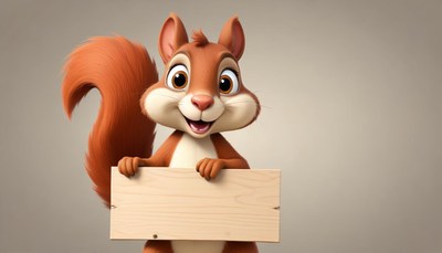 Smiling squirrel holding blank sign