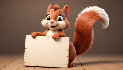Cute squirrel holding blank sign