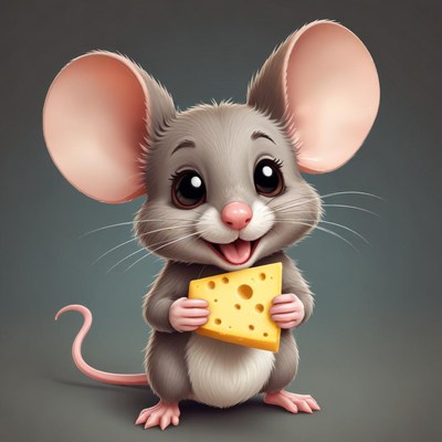 Cute mouse holding cheese