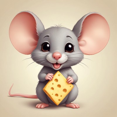 Cute mouse holding cheese