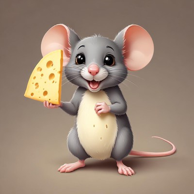Happy mouse holding cheese