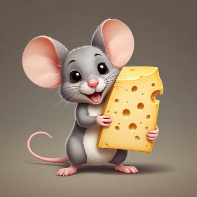 Smiling mouse holding cheese