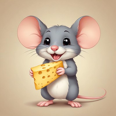 Smiling mouse holding cheese