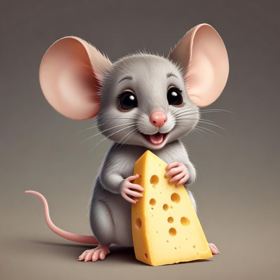 Smiling mouse holding cheese