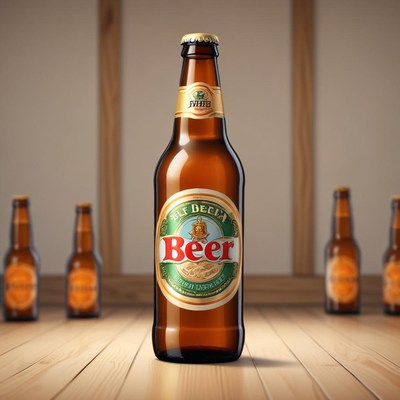 Beer bottle on wooden surface