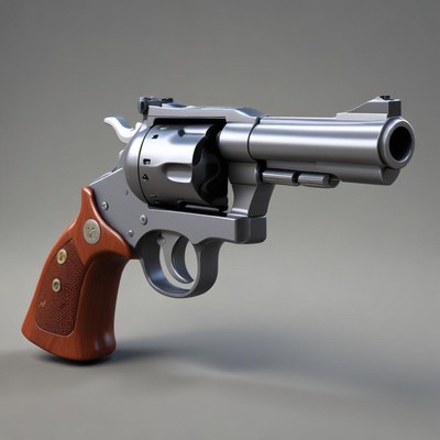 Silver revolver with brown grip