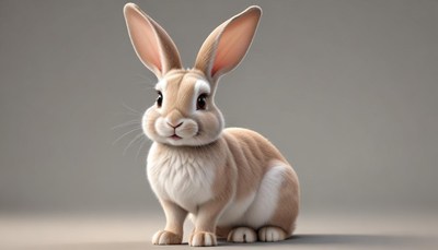 Tan rabbit sitting on grey background