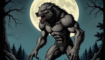 Werewolf under full moon
