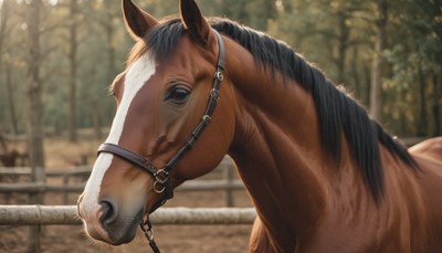 Brown horse headshot in woods