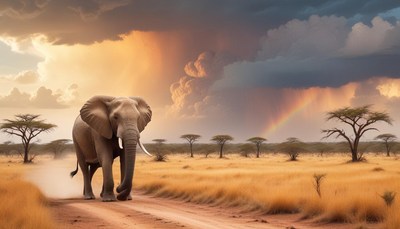 African elephant walking on savanna