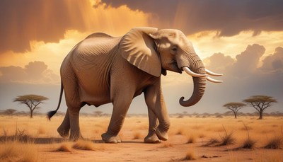 Elephant walking through african savanna