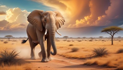 Elephant walking in african savanna