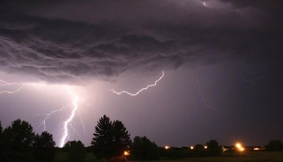 Lightning strike over trees