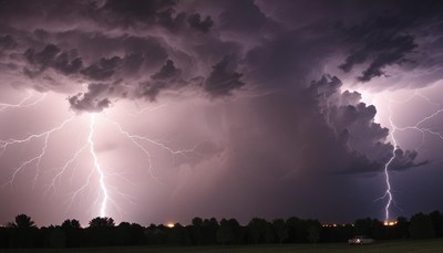 Lightning strikes over field at night