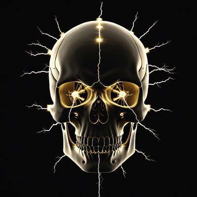 Human skull with electric energy