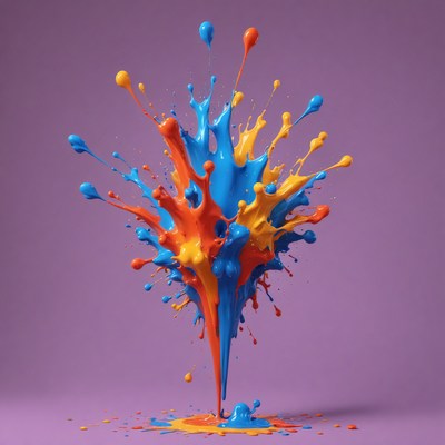 Blue, orange, and yellow paint splash