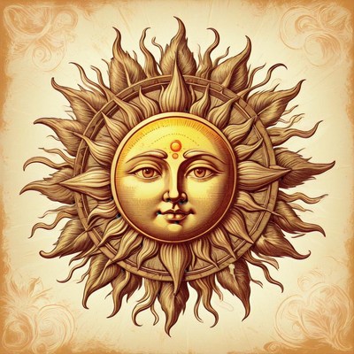Vintage illustration of a humanized sun